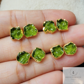 Raw Moldavite Crystal Stud Earrings, Raw Crystal Earrings, Healing Crystal Studs, Women Earrings, Gemstone Earrings, Green Gemstone Studs